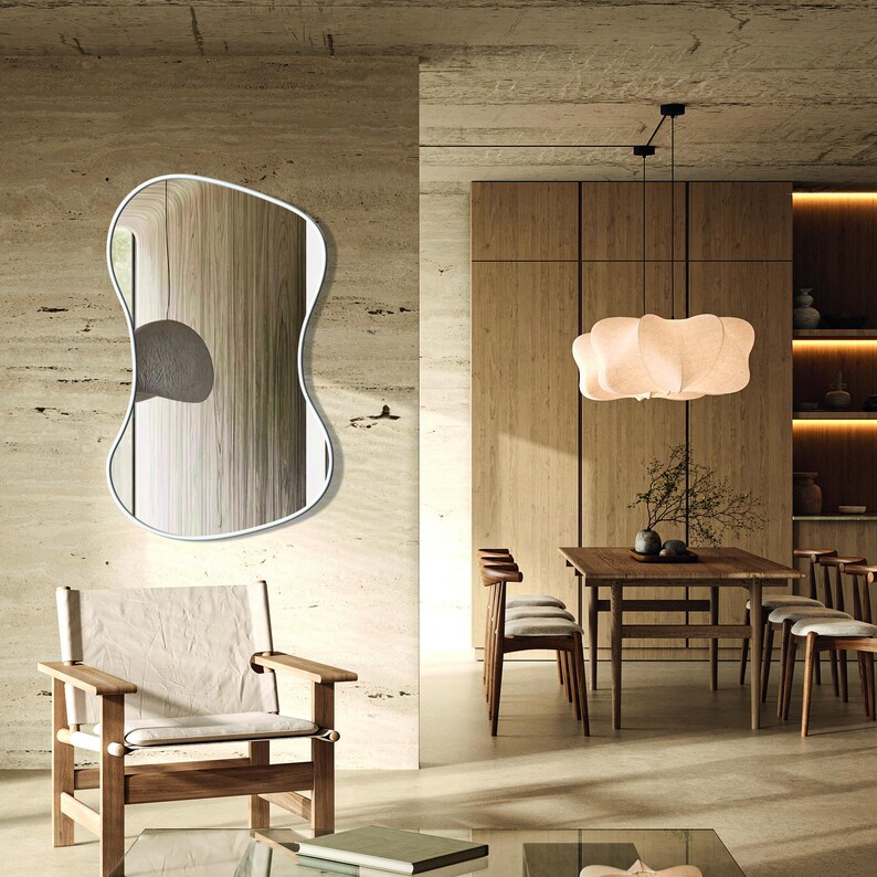 Wavy Wood Wall Mirror, Bathroom Vanity Irregular Asymmetrical Modern ...