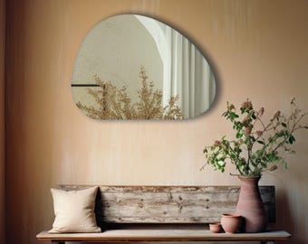 Frameless Blob Mirror, Organic Shape Modern Wall , Asymmetrical Abstract Decorative Bathroom Custom Size Color