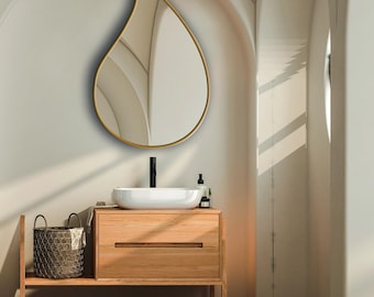 Framed Teardrop Wall Mirror, Water Drop Boho Decorative Vanity Bathroom Decor, Large Statement Mirror
