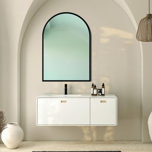 Arched Wall Mirror l Black Framed Vanity Mirror l Modern Minimalist Bathroom Mirror l Elegant Entryway or Living Room Decor