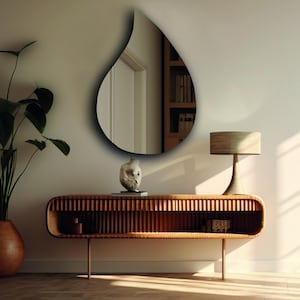 Frameless Modern Teardrop Mirror | Unframed Water Drop Minimalist Wall Decor | Raindrop Elegant Home Accent | Stylish Unique Decor Piece