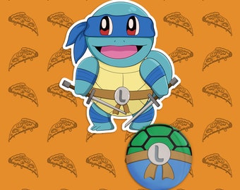 Ninja Squirtle Sticker & Badge Set - Leonardo