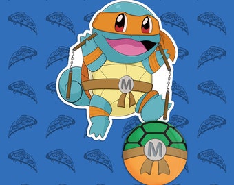 Ninja Squirtle Sticker & Badge Set - Michelangelo