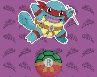 Ninja Squirtle Sticker & Badge Set - Raphael