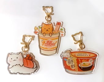 Cat Ramen Sushi set - Epoxy Glitter Keychain Charms
