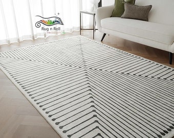 Designer Area Rugs Off White Multi Handmade Hand Tufted in New Zealand Wool Minimalist Geometric shape Rugs For Bedroom Living Room All Room