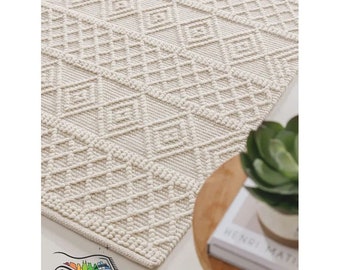 Hand Woven Wool Area Rug, Ivory/Off White, Runner Chunky Wool Rug Modern Rug 4x6 5x8 6x9 8x10 9x12 Rugs Bedroom Rugs Living Room Indoor Rugs