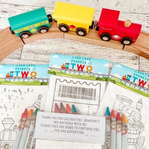 Choo Choo I&#39;m Two Birthday Party Favor, Train Theme Party Coloring Packs+Crayons, Custom Train Birthday Favor, Choo Choo Two Birthday Party