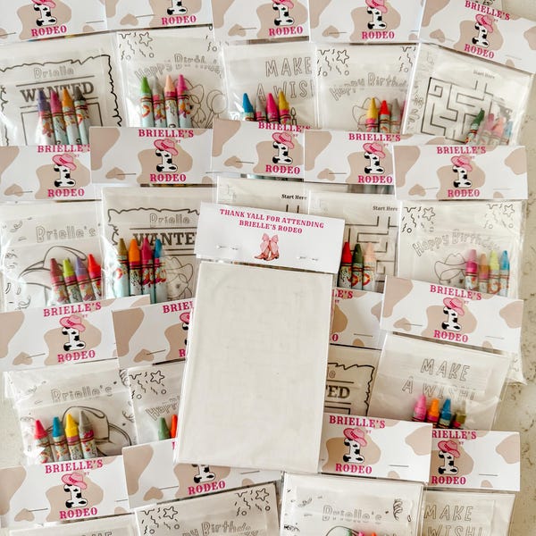 Cowgirl Party Coloring Packs + Crayons, Customizable Rodeo Birthday Coloring Pages, Rodeo Birthday Party Favor, Western Birthday Party Favor