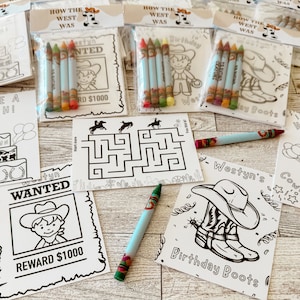Pacchetti da colorare per feste di rodeo + pastelli, pagine da colorare personalizzabili per feste di compleanno a tema rodeo, bomboniere per feste di compleanno a tema rodeo, bomboniere per feste di compleanno a tema western