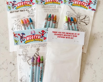 Spiderman Birthday Coloring Pack + Crayons, Customizable Spiderman Coloring Book Party Favors, Spidey and Amazing Friends Party Favor