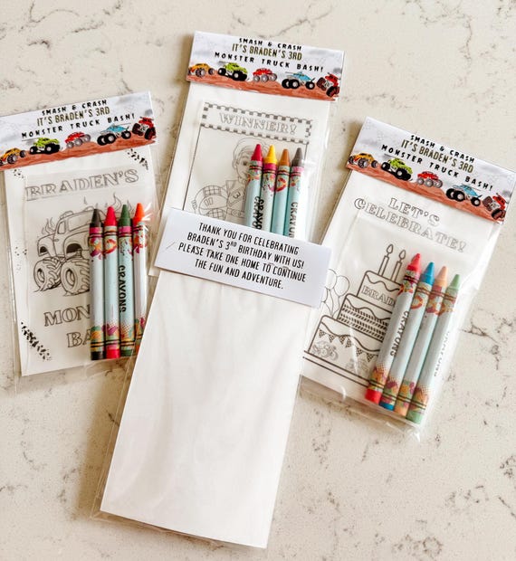 Monster Truck Coloring Packs + Crayons, Customizable Monster Truck Birthday Coloring Pages, Monster Truck Party Favor, Monster Jam Party