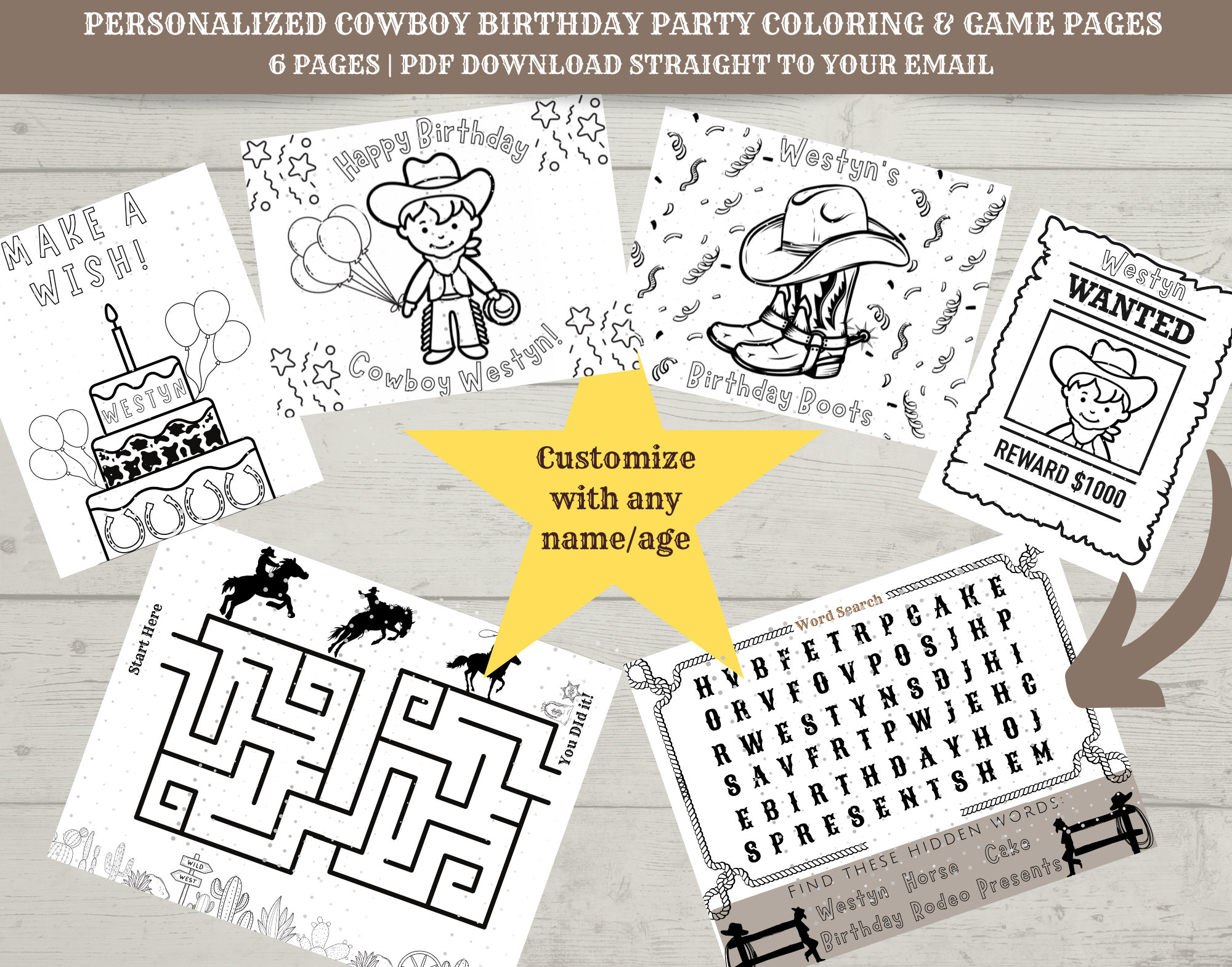 Customizable Printable Rodeo Birthday Coloring Pages/games, Rodeo ...