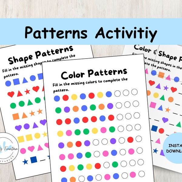 Printable Color and Shape Pattern Recognition Activity For Kids, Complete Pattern Sequences, For Teachers & Parents, Instant PDF Download