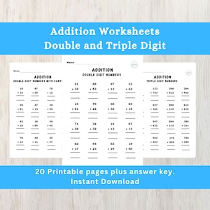 Addition Worksheets | Addition Practice | Double and Triple Digit Addition | Math Worksheet | Printable Math Worksheet