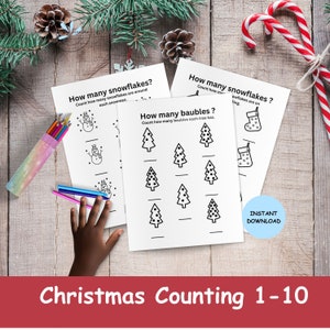Printable  Christmas Counting Worksheets | Practice Sheets For Kids |  | Homeschool Activity | Early Years Printable | Counting 1 - 10