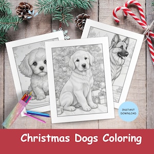 Christmas Dog Coloring Sheets | Dog Coloring Sheets in Greyscale | Festive Dogs and Puppies Coloring | Instant PDF Download and Print