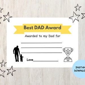 Best DAD Award I Father’s Day Printable Page | Father’s Day Gift | Father’s Day Activity for Kids
