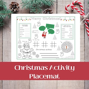 Printable Kids Christmas Activity Placemat, Christmas lunch activity mat, Christmas Coloring, Christmas Puzzle Placemat, PDF