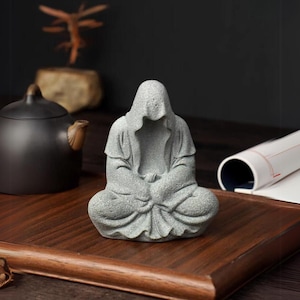 Demon Sandstone Sculptue Mystic Hooded Man Zen Garden Decor Oriental Decoration Chinese Decor Asian Statue Stone Carving Craft Fish Tank