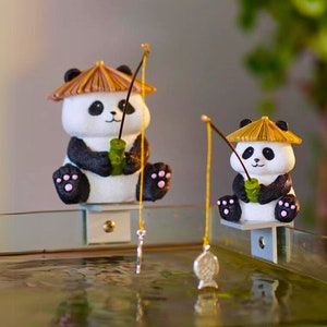 Cute Fishing Panda Outdoor Decoration Pond Decor Panda With Fishing Rod Garden Ornament Unique Garden Gift