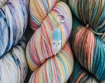 Progress keeper knitting and crochet gift for knitter - Happy pill turquoise