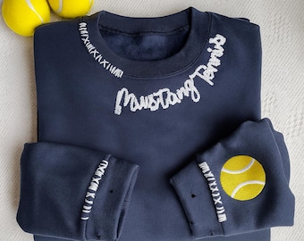 Custom Sports Sweatshirt Tennis Mum Destressed Crewneck Personalized Tennis Coach Gifts Embroidered Tennis Pullover Logo Neck Embroidered.