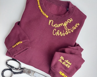 Custom Embroidered Sweatshirt, Hand Distressed Crewneck Personalized Gift For Him Her, Football Sweatshirt Sports Mom Sweatshirt