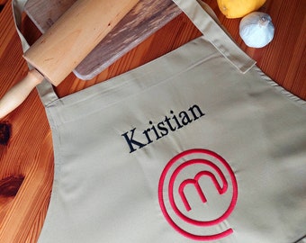 Name Embroidered Masterchef Apron with Pockets for Women Men Personalized Masterchef Apron Full Length Apron Gift For Father and Mother