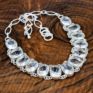 White Topaz Stone Necklace Handmade Sterling Silver Necklace Adjustable Chain Necklace White Topaz Gemstone Necklace White Topaz Necklace