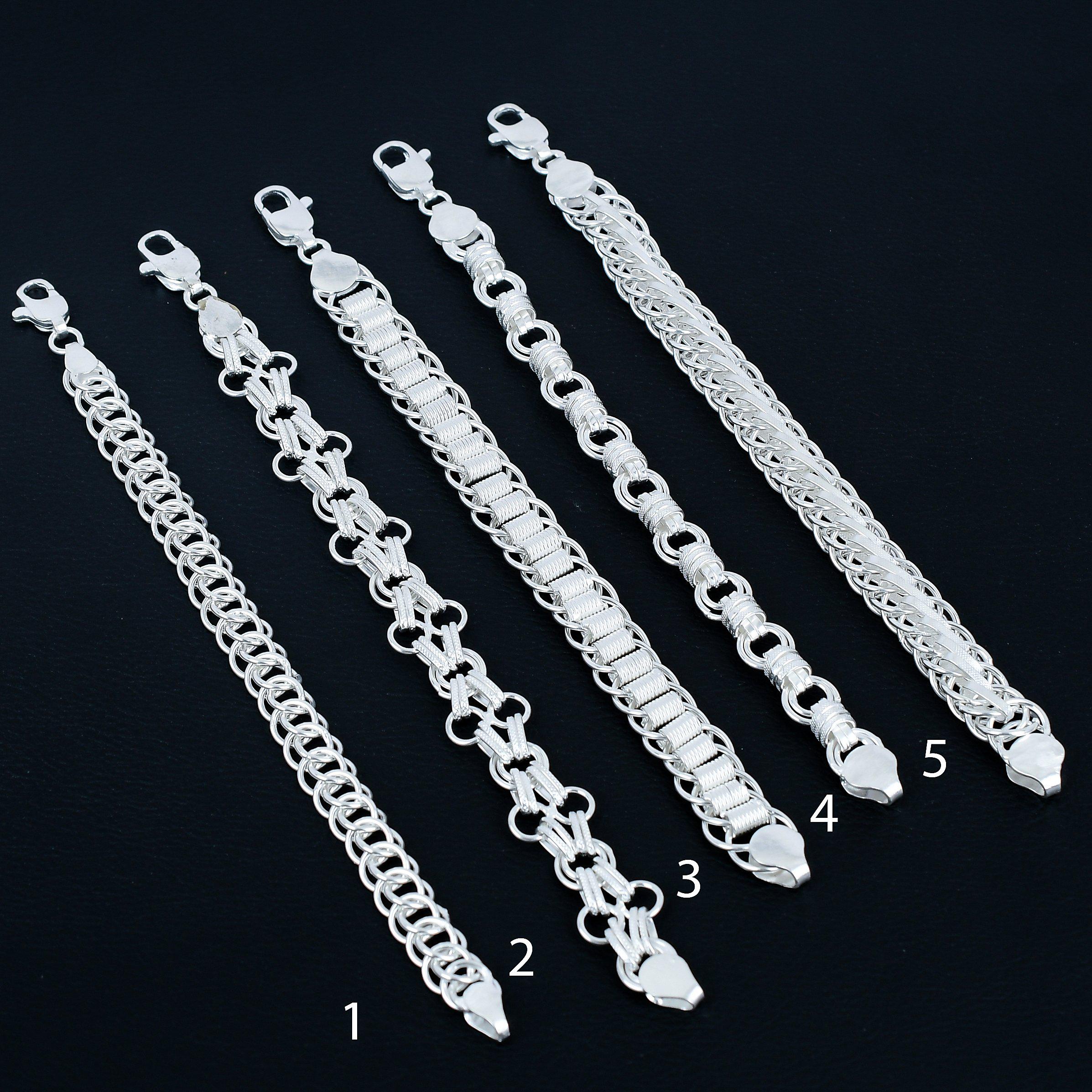 925 Silver Plated Chain Bracelet Women Men, Byzantine, Cable