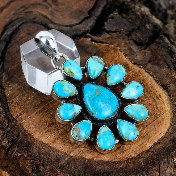 Arizona Turquoise Pendant Handmade Sterling Silver Navajo Pendant