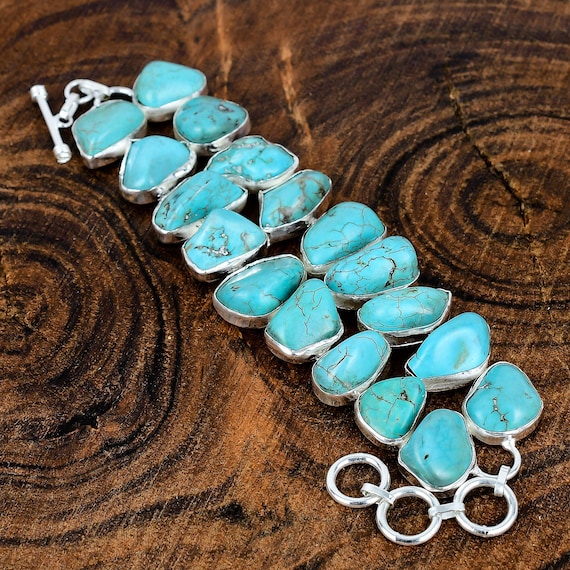 Tibetan Turquoise Gemstone Handmade Sterling Silver Bracelet