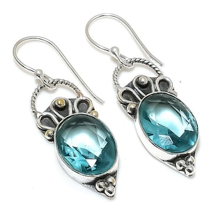 Gift For Christmas Blue Topaz Earrings Blue Topaz Gemstone Handmade Sterling Silver Earrings Topaz Jewelry Dangle Earrings Topaz Stone