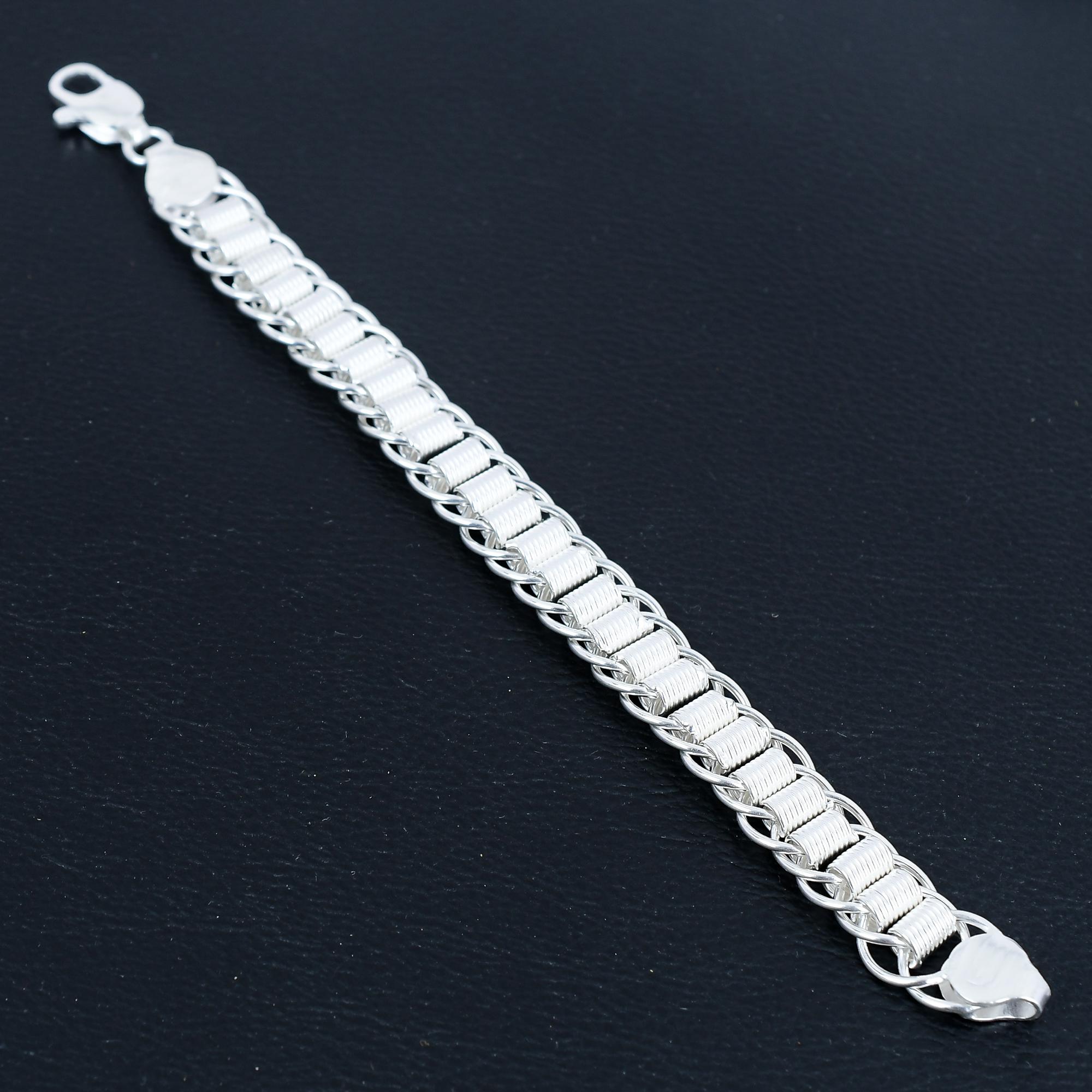 925 Silver Plated Chain Bracelet Women Men, Byzantine, Cable