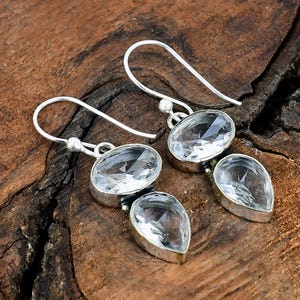 White Topaz Gemstone Sterling Silver 925 Earrings Dangle/Drop Silver Earrings White Topaz Stone Handmade Silver Earrings Jewelry For Her