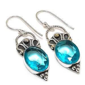 Gift For Anniversary Blue Topaz Earrings Blue Topaz Gemstone Handmade Sterling Silver Earrings Topaz Jewelry Dangle Earrings Topaz Stone