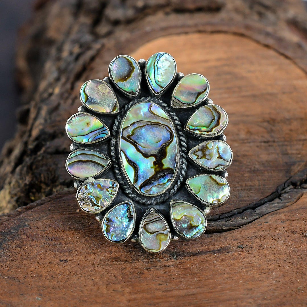 Abalone Shell Gemstone Ring Sterling Silver Handmade Ring Shell Silver ...