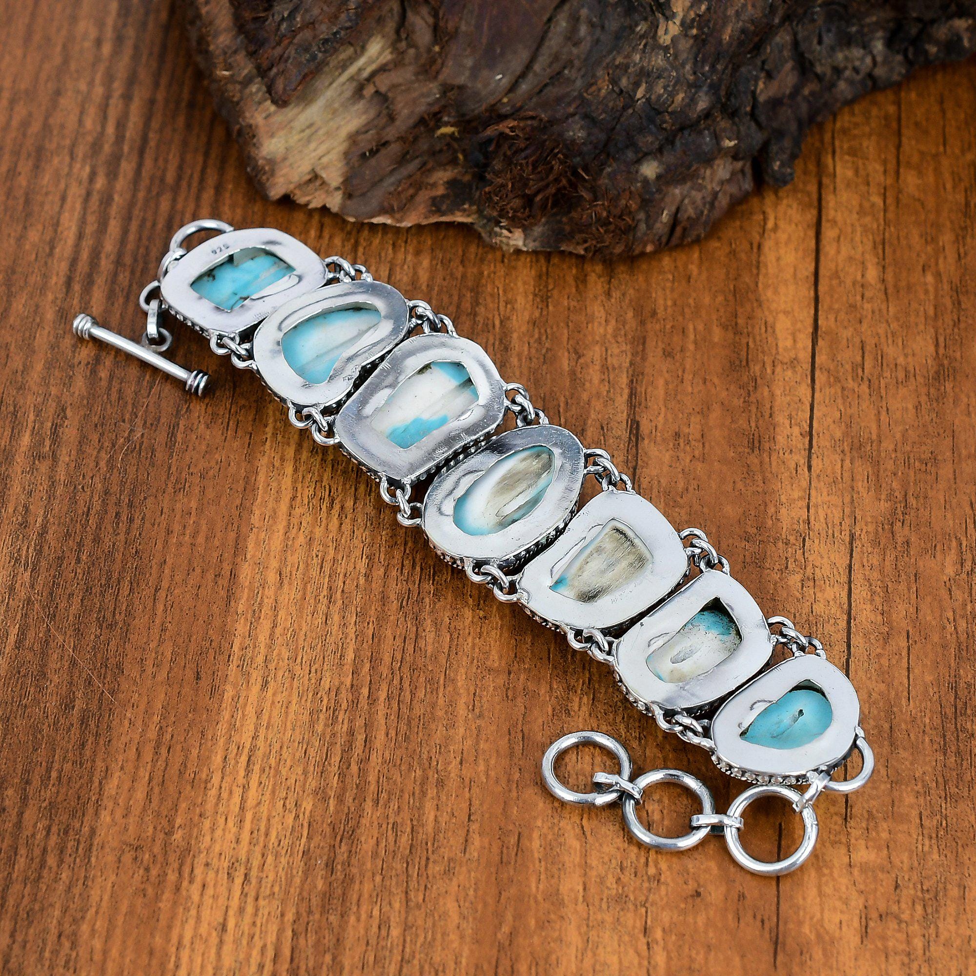 アクセサリー TibetanTurquoise karensilver Bracelet Tibetan Turquoise Gemstone Handmade Sterling Silver Bracelet