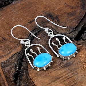 Sleeping Beauty Turquoise Gemstone Jewelry Earrings Kingman Turquoise Silver Earrings Gemstone Handmade Silver Earrings Gift For Her