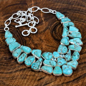 Collar de turquesa tibetana Collar de turquesa hecho a mano Collar de plata de ley hecho a mano con piedras preciosas turquesas Collar de cadena ajustable