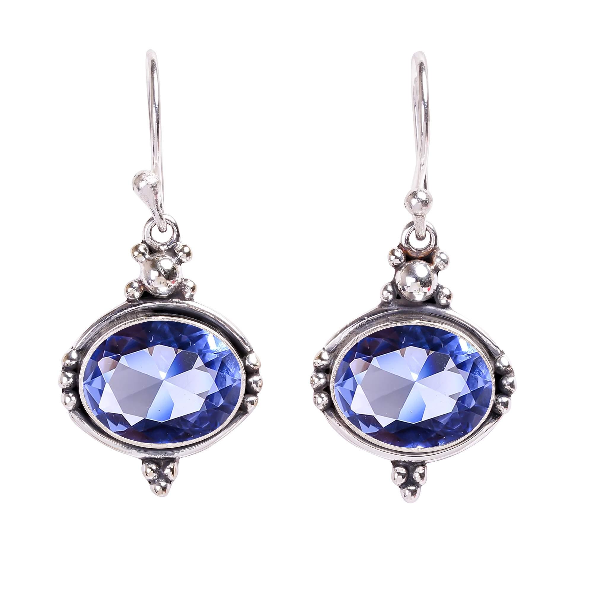 Boucles D'oreilles En Argent Avec Iolite, Préhnite, Labradorite, Tanzanite - Neuves Avec étiquettes