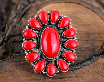 Red Coral Gemstone Ring Sterling Silver Handmade Ring Red Coral Ring Handmade Silver Ring Red Coral Silver Ring Gift For Christmas