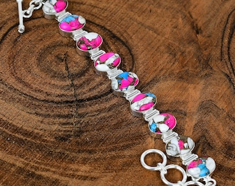 Cotton Candy Turquoise Gemstone Bracelet Handmade Sterling Silver Cotton Candy Turquoise Bracelet Adjustable Toggle Bracelet Gift For Her