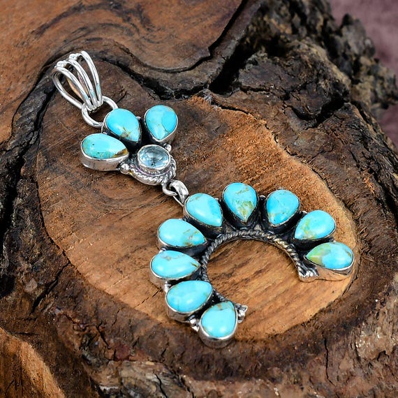 Arizona Turquoise Southwestern Jewelry Pendant Blue Topaz Gemstone