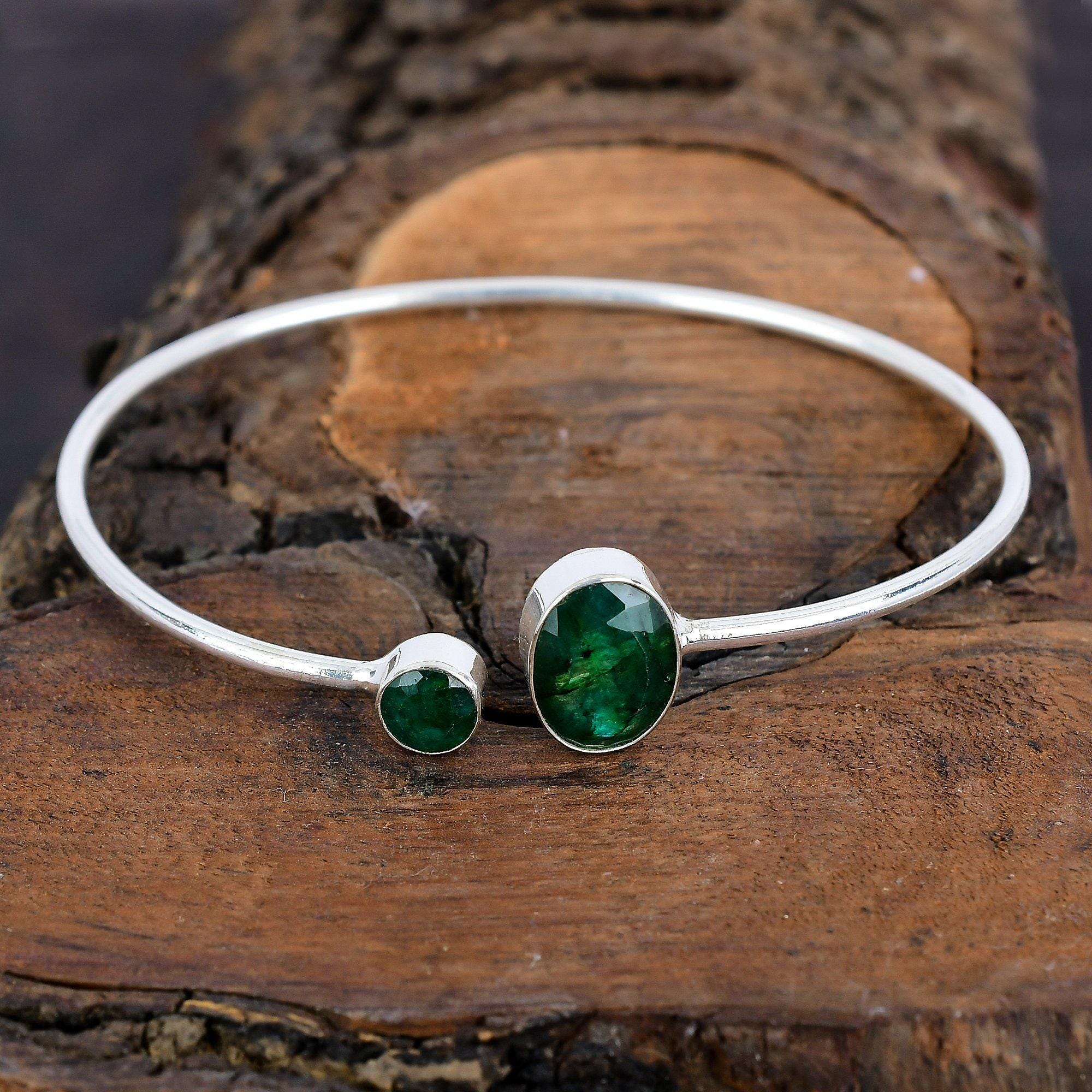 Bracelet Manchette Réglable Argent 925 Fait Main - Pierre Améthyste Violette