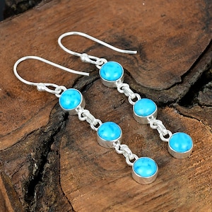 Sleeping Beauty Turquoise Gemstone Dangle/Drop Earrings Kingman Turquoise Gemstone Handmade Sterling Silver Earrings Gift For Mommy