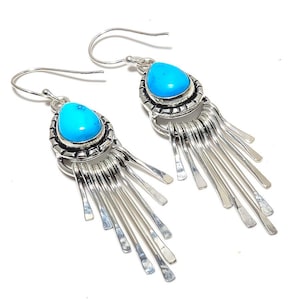 Sleeping Beauty Turquoise Gemstone Earrings Sterling Silver Earrings Kingman Turquoise Earrings Handmade Sterling Silver Dangle Earrings