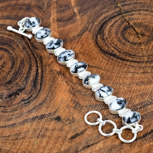 Pulsera de piedra preciosa turquesa de búfalo blanco Pulsera de plata hecha a mano Pulsera de turquesa de búfalo de plata esterlina Pulsera de plata turquesa