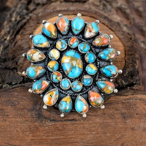 Cadeau voor kerst doornige oester turkoois edelsteen sterlingzilveren ring turkoois edelsteen zuidwestelijke sieraden ring handgemaakte zilveren ring